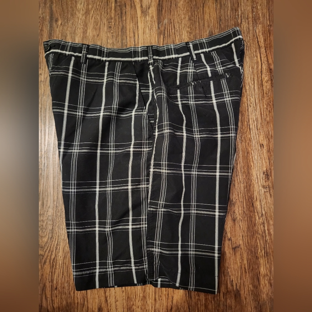 Mens Black and White Plaid Shorts